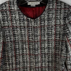 VTG Garfield Marks Zip Blazer Jacket Black White Red Plaid Tweed Career Sz 6 USA